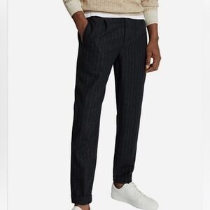 Reiss Pants Mens 32 (Actual 28x26) Charcoal Black Tower Tapered Pinstripe Wool